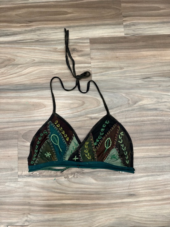 Tops - Embroidered Patchwork Bralette in Teal and Olive